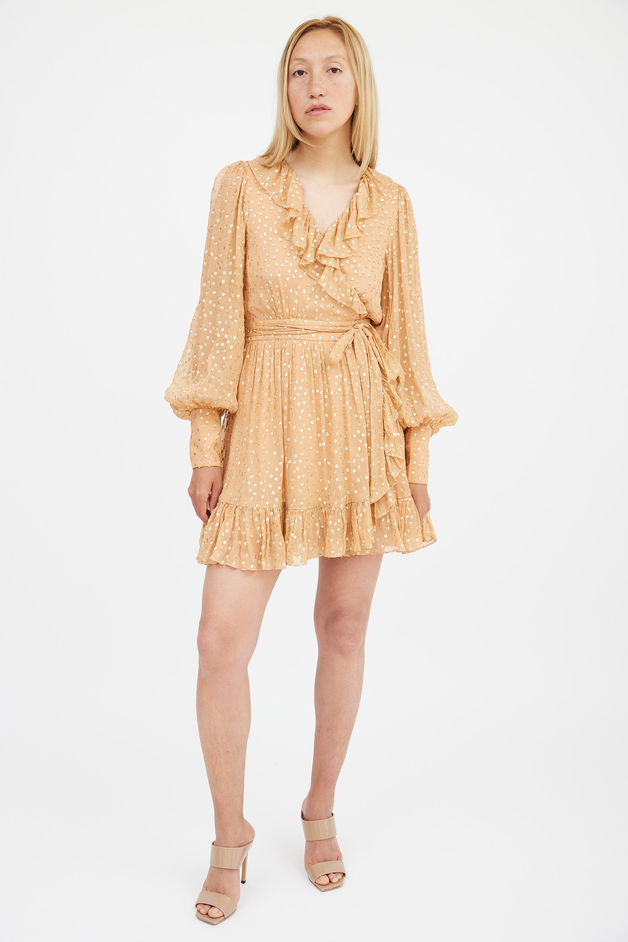 Zimmermann // Orange & Gold Silk Lurex Wrap Mini Dress VSP Consignment Zimmermann // Orange & Gold Silk Lurex Wrap Mini Dress VSP Consignment