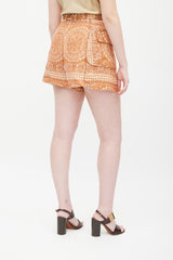 Zimmermann Orange & Cream Printed High Waist Shorts
