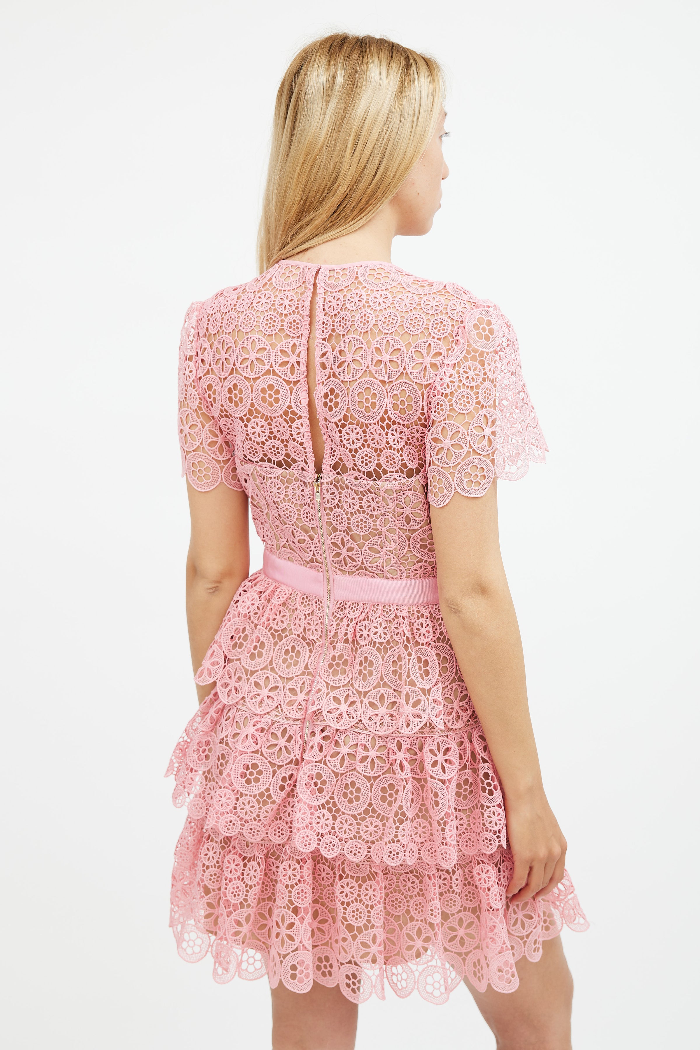 Self-Portrait // Pink Lace Tiered Mini Dress VSP Consignment Self-Portrait // Pink Lace Tiered Mini Dress VSP Consignment