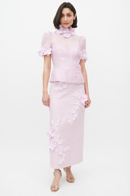 Zimmermann Pink Linen & Silk High Tide Flower Applique Set