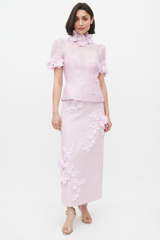 Zimmermann Pink Linen & Silk High Tide Flower Applique Set