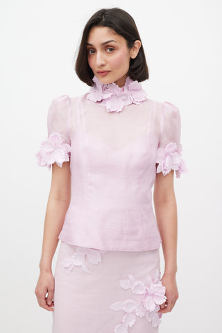 Zimmermann Pink Linen & Silk High Tide Flower Applique Set