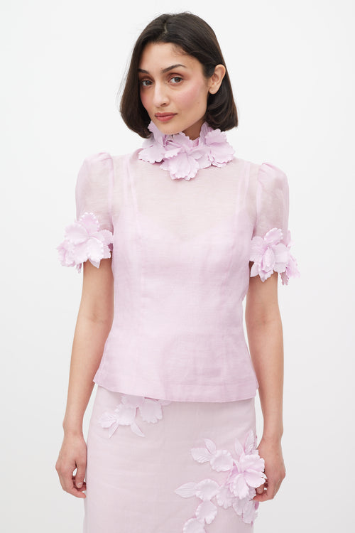 Zimmermann Pink Linen & Silk High Tide Flower Applique Set