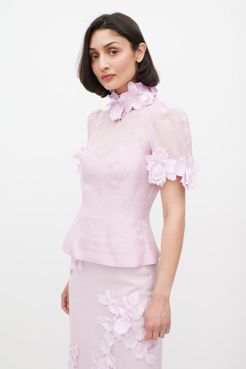 Zimmermann Pink Linen & Silk High Tide Flower Applique Set