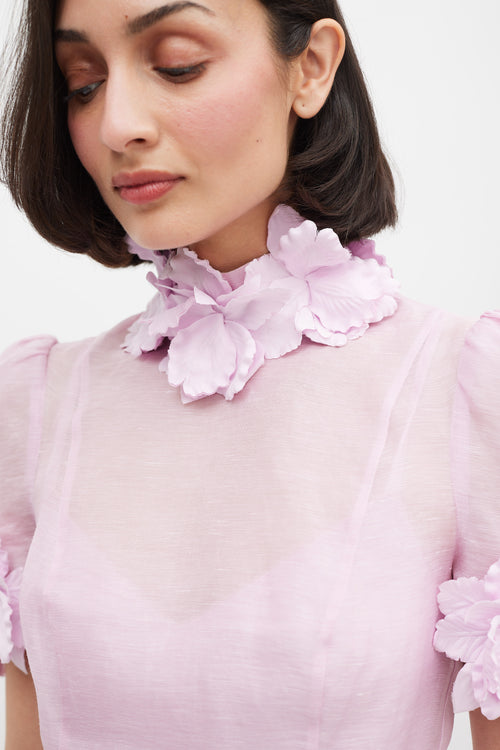 Zimmermann Pink Linen & Silk High Tide Flower Applique Set