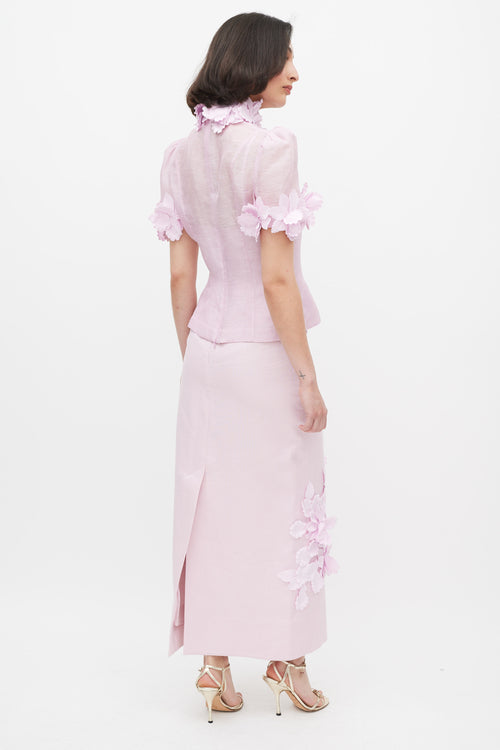 Zimmermann Pink Linen & Silk High Tide Flower Applique Set