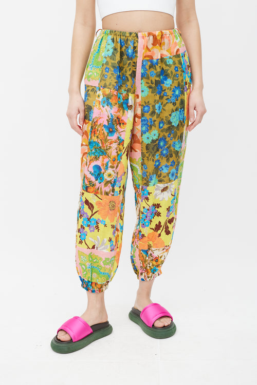 Zimmermann Pink & Multicolour Floral Linen Trouser