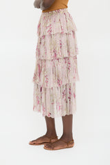 Zimmermann Pink & Multicolour Silk Floral Tiered Skirt