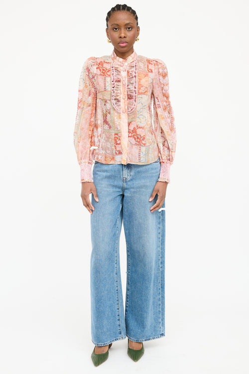 Zimmermann Linen Ruffled Paisley Shirt