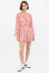 Zimmermann Pink Silk Floral Castile Ruffle Trimmed Romper