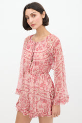 Zimmermann Pink Silk Floral Castile Ruffle Trimmed Romper