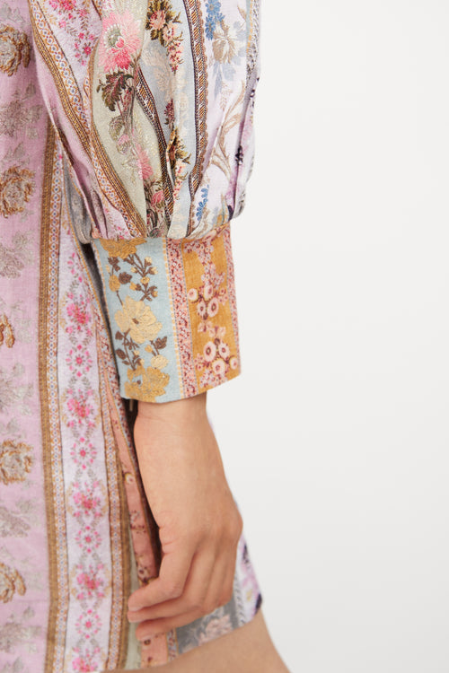 Zimmermann Purple & Multi Floral Linen Dress