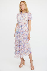 Zimmermann Pink & Multicolour Floral Sheer Ruffled Corsage Dress