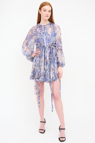 Zimmermann Purple & Multi Silk Botanica Drawn Dress