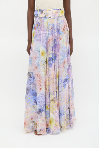 Zimmermann Purple & Multicolour Cotton & Silk Floral Maxi Skirt