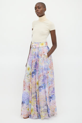 Zimmermann Purple & Multicolour Cotton & Silk Floral Maxi Skirt