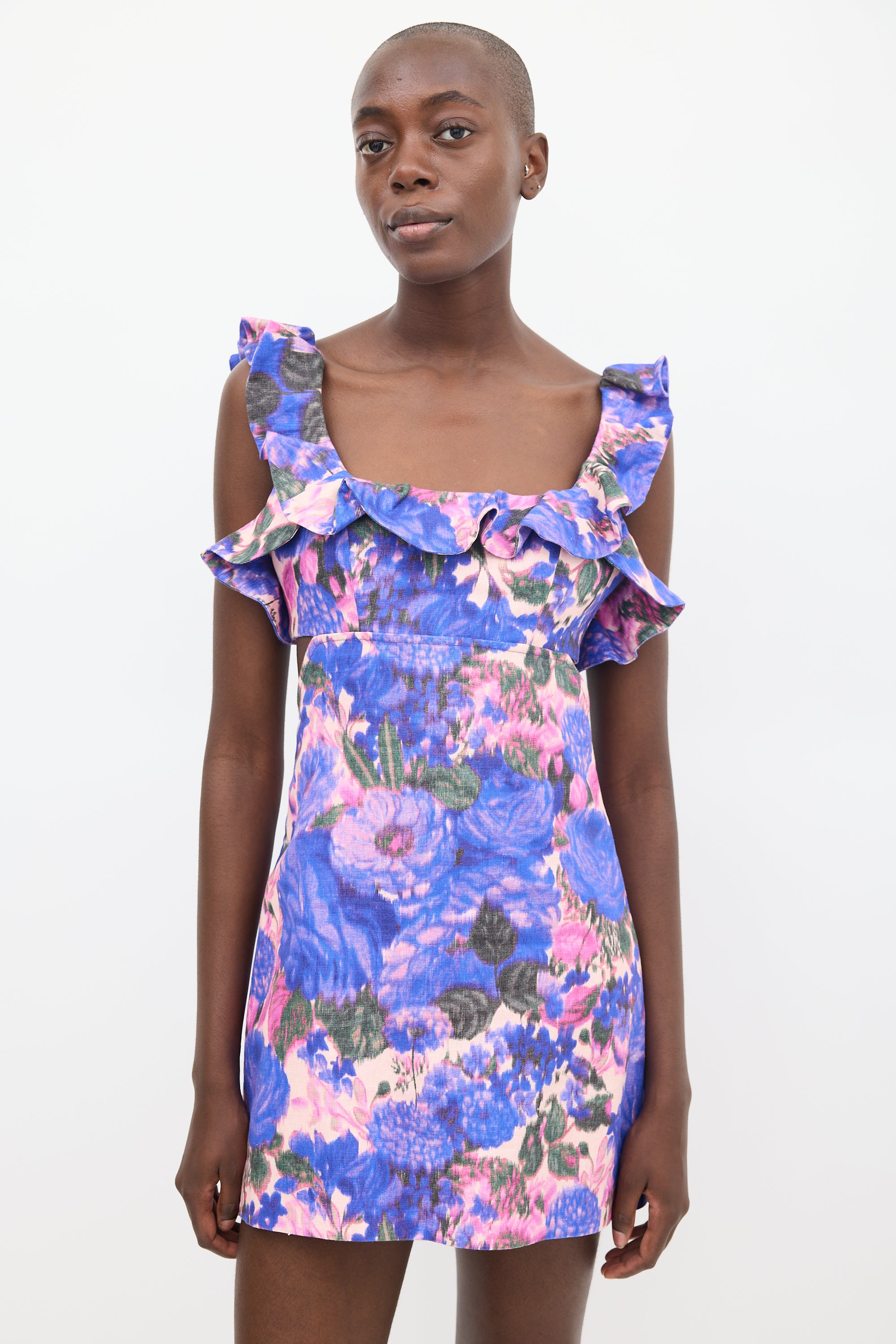 Zimmermann // Purple & Pink Linen Floral Ruffled Dress VSP Consignment Zimmermann // Purple & Pink Linen Floral Ruffled Dress VSP Consignment