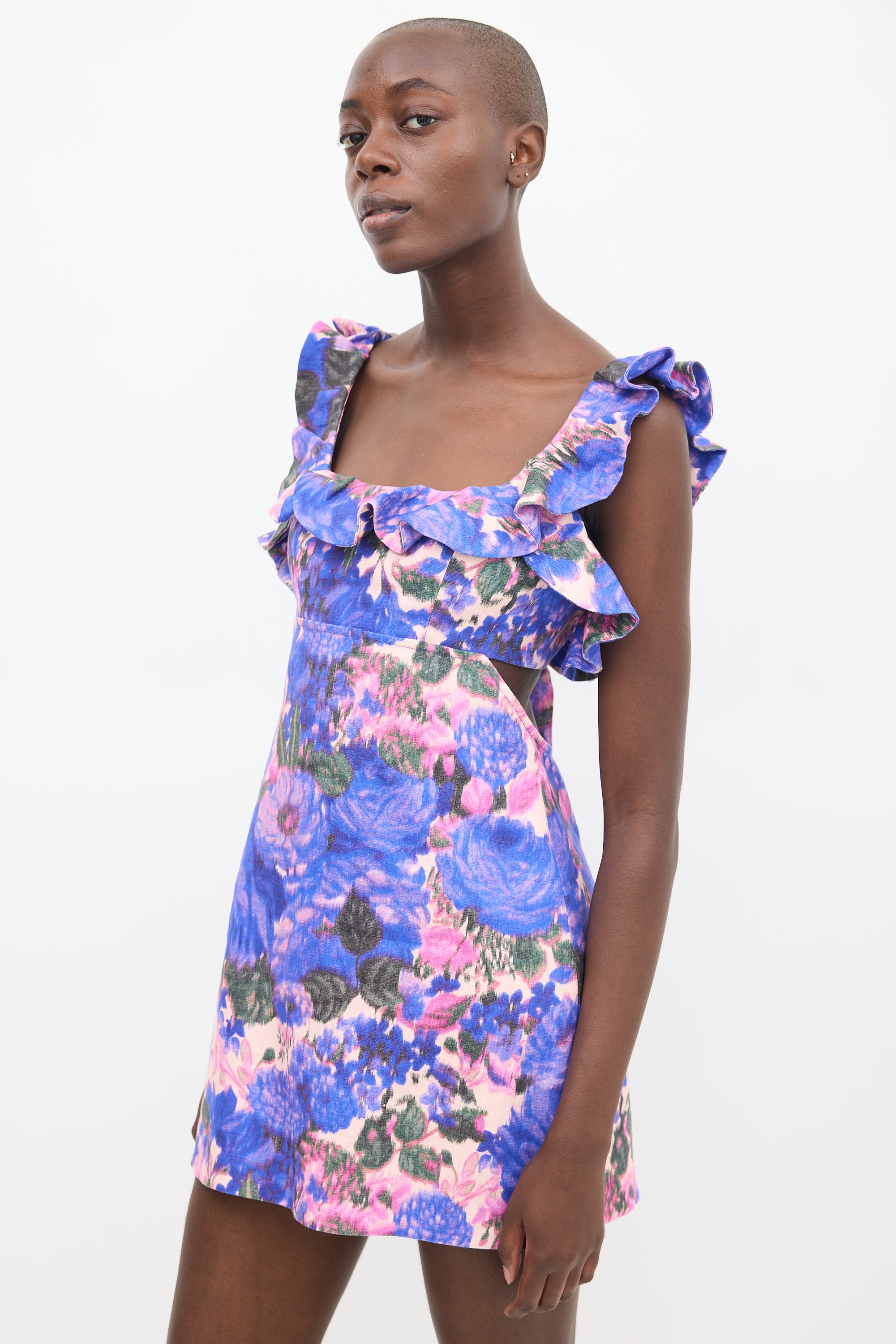 Zimmermann // Purple & Pink Linen Floral Ruffled Dress VSP Consignment Zimmermann // Purple & Pink Linen Floral Ruffled Dress VSP Consignment