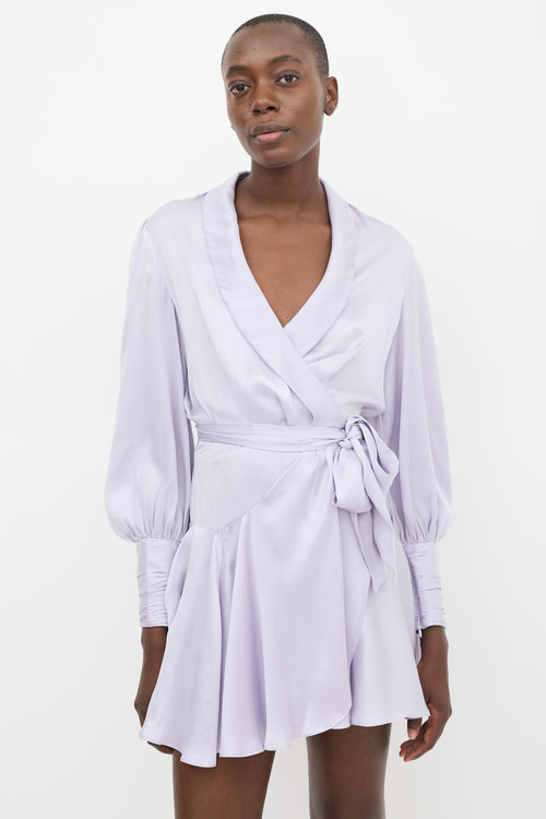 Zimmermann Purple Silk Ruffled Wrap Dress