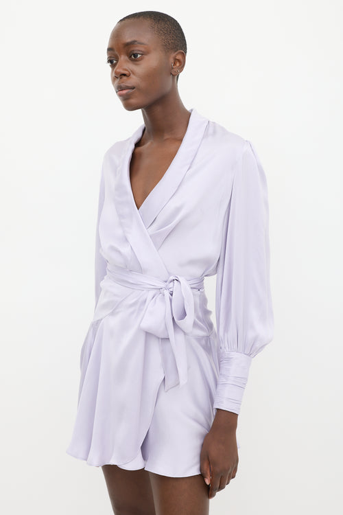 Zimmermann Purple Silk Ruffled Wrap Dress