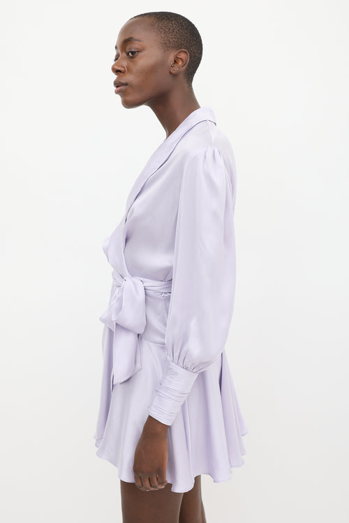 Zimmermann Purple Silk Ruffled Wrap Dress