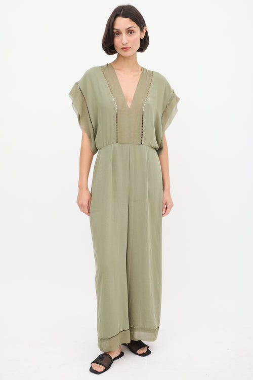 Zimmermann Sage Green Panelled Wide Leg Jumpsuit