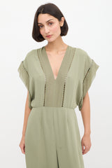 Zimmermann Sage Green Panelled Wide Leg Jumpsuit