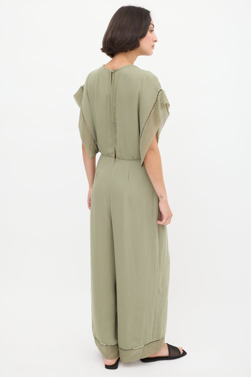 Zimmermann Sage Green Panelled Wide Leg Jumpsuit