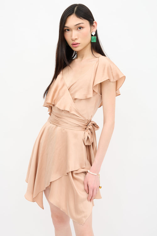 zimmermann asymmetric wrap dress Zimmermann Sage Green Satin Asymmetric Ruffled Wrap Dress M