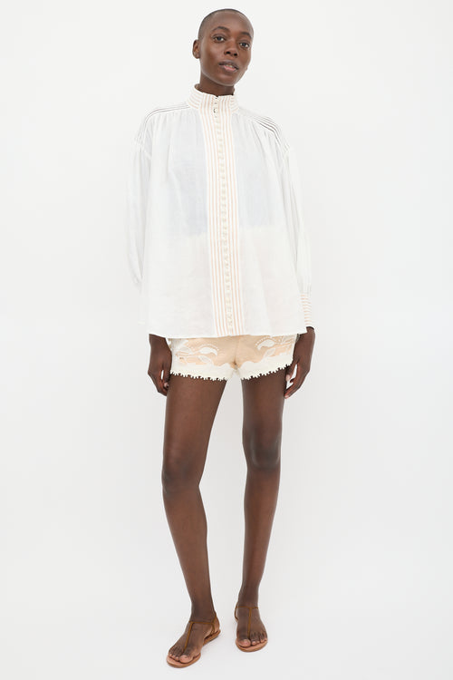 Zimmermann White & Beige Panelled Button Up Co-Ord Set