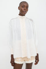 Zimmermann White & Beige Panelled Button Up Co-Ord Set