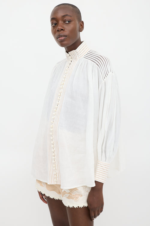 Zimmermann White & Beige Panelled Button Up Co-Ord Set