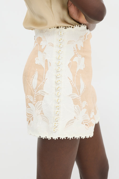 Zimmermann White & Beige Panelled Button Up Co-Ord Set