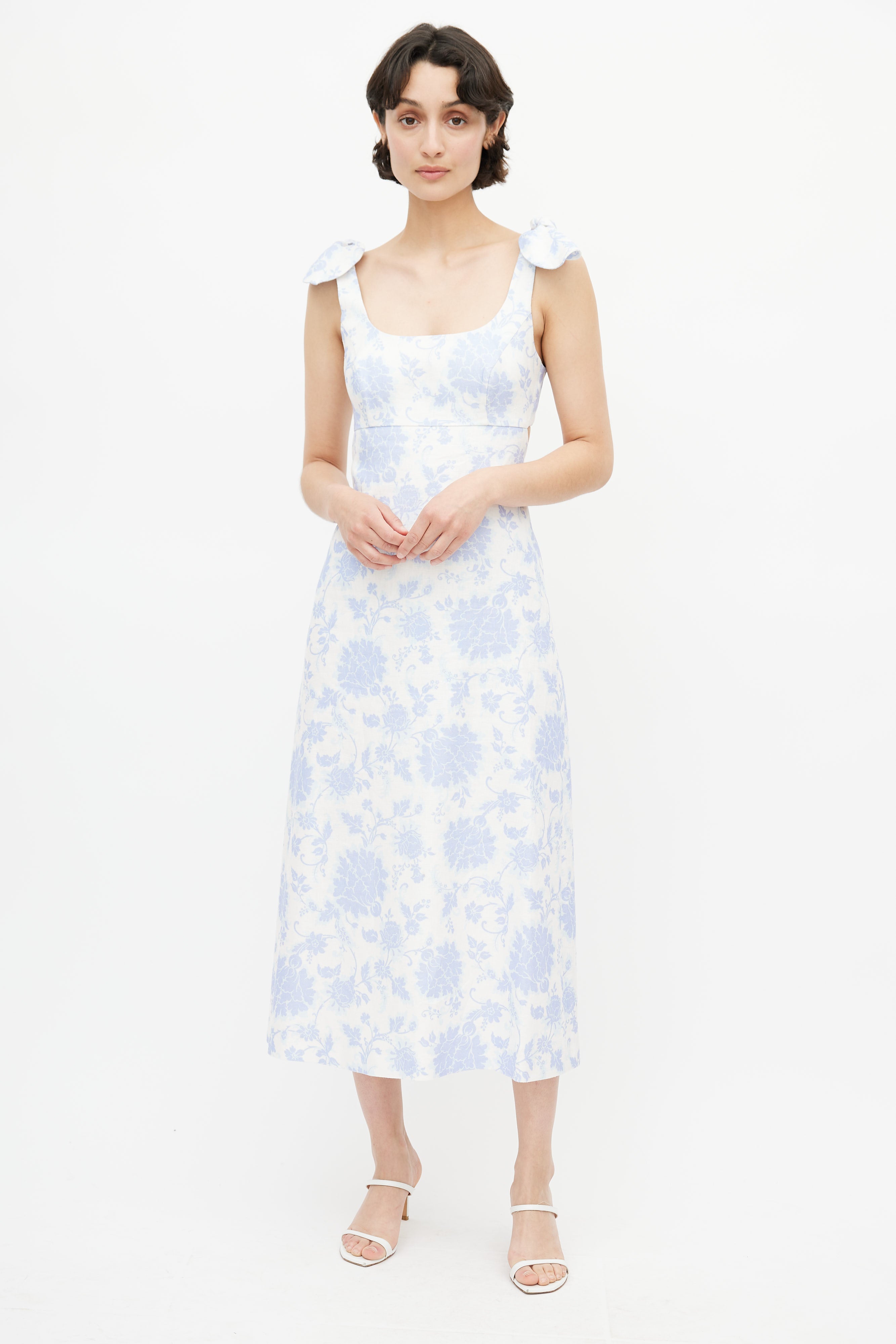 Zimmermann // White & Blue Floral Linen Dress – VSP Consignment