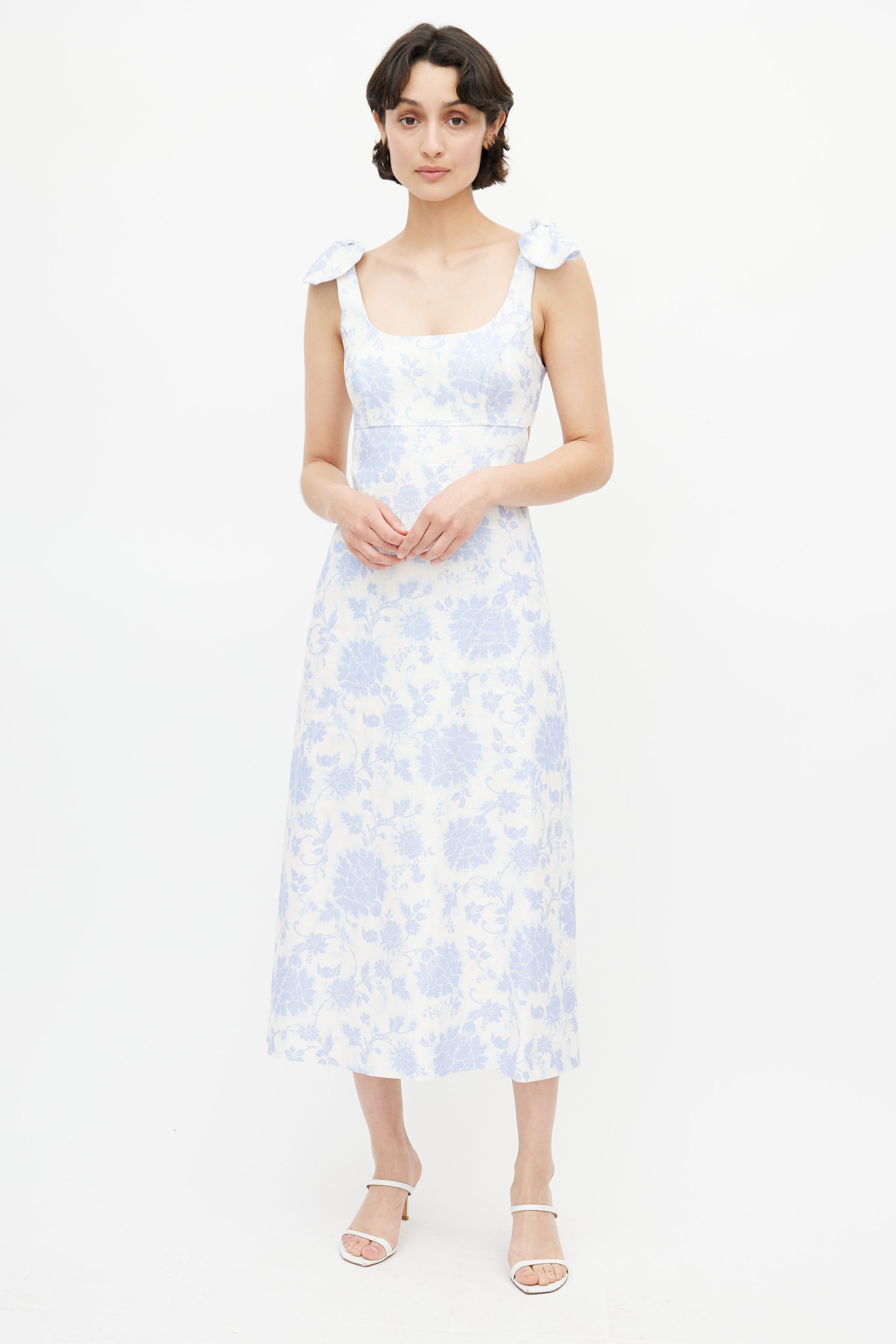 Zimmermann // White & Blue Floral Linen Dress VSP Consignment Zimmermann // White & Blue Floral Linen Dress VSP Consignment