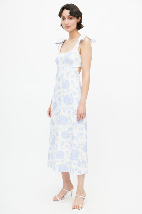 Zimmermann White & Blue Floral Linen Dress