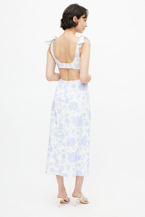 Zimmermann White & Blue Floral Linen Dress
