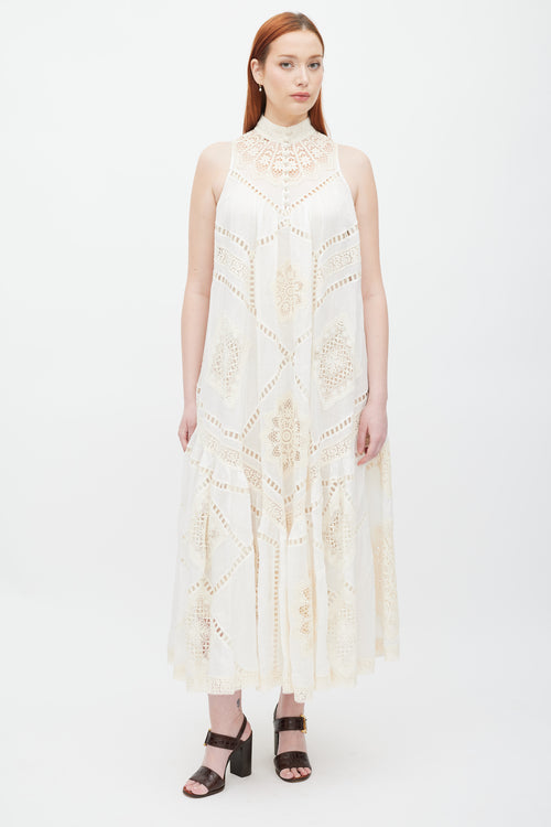 Zimmermann White & Cream Crochet Lace Panel Dress