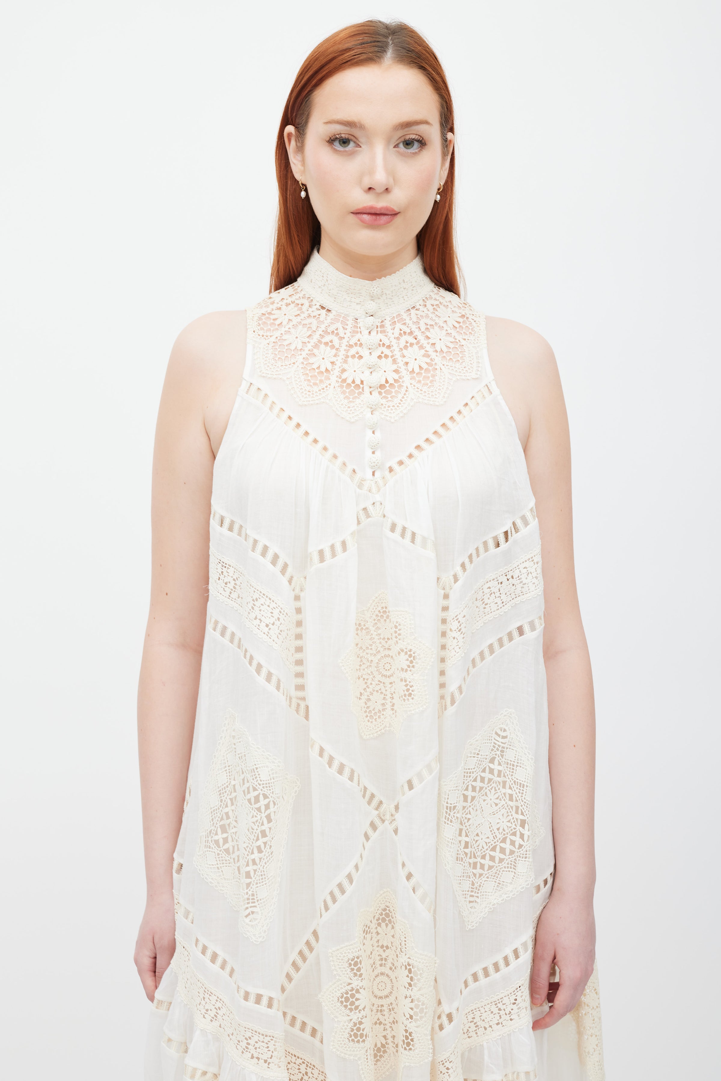 Zimmermann // Ivory Jude Crochet Trim Midi Dress VSP Consignment Zimmermann // Ivory Jude Crochet Trim Midi Dress VSP Consignment
