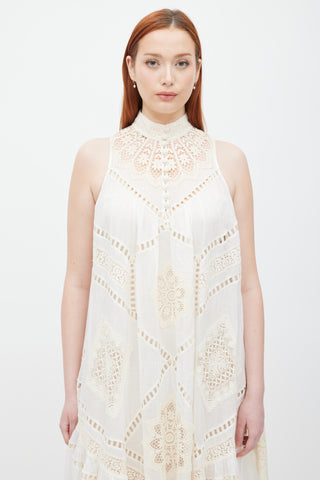 Zimmermann White & Cream Crochet Lace Panel Dress