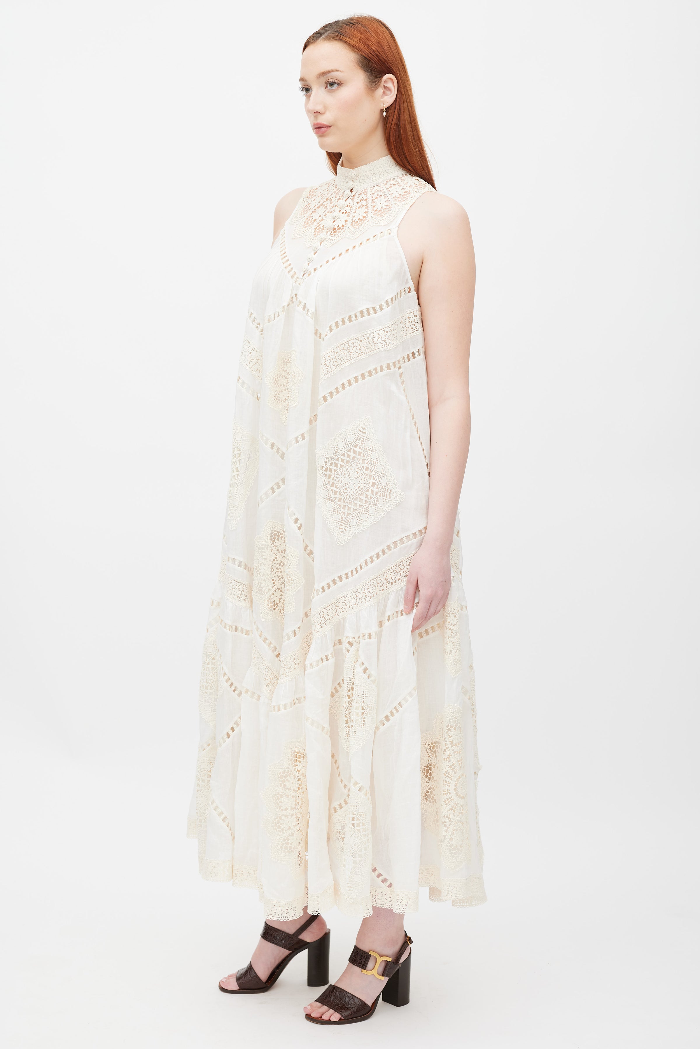Zimmermann // Ivory Jude Crochet Trim Midi Dress VSP Consignment Zimmermann // Ivory Jude Crochet Trim Midi Dress VSP Consignment