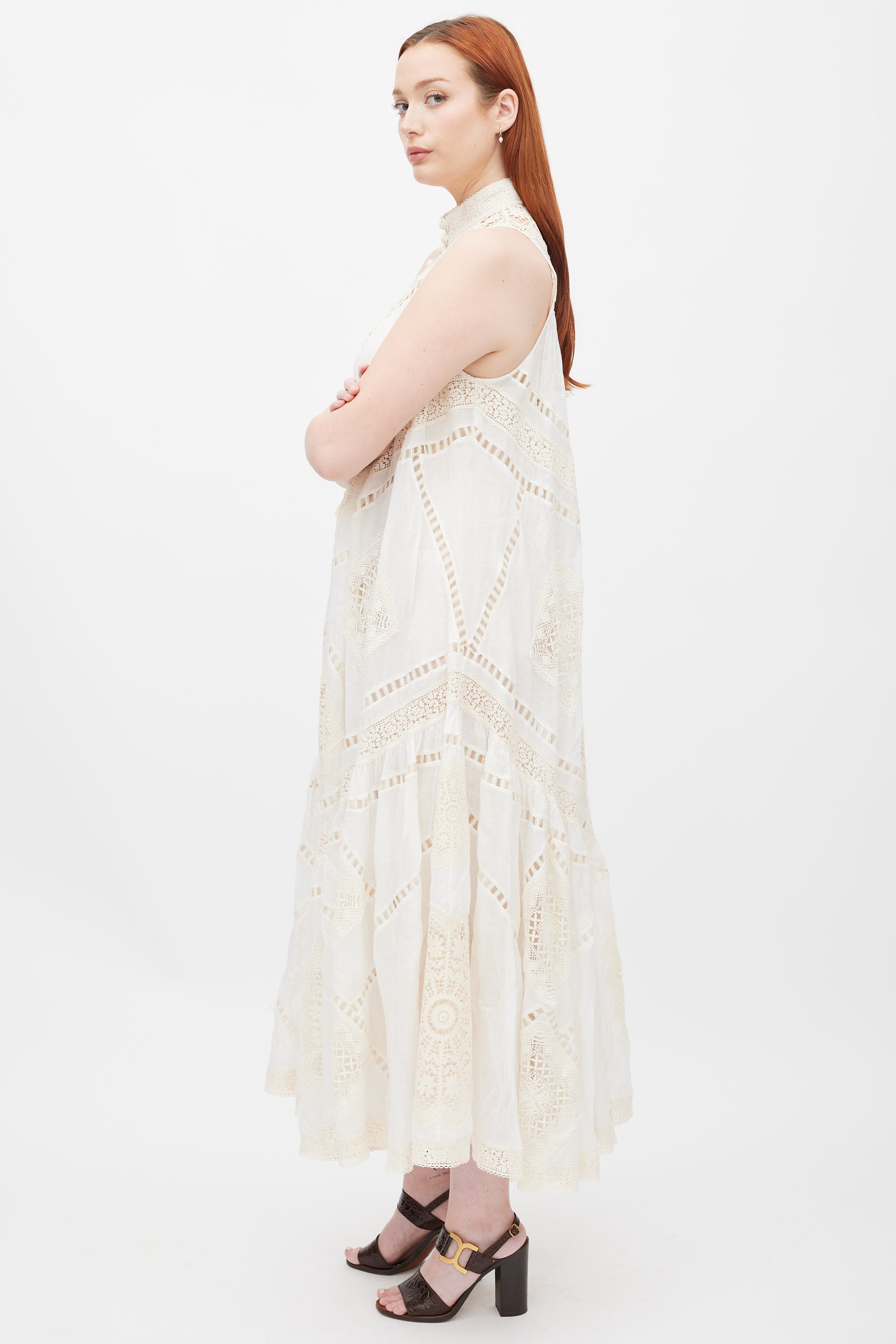 Zimmermann // Ivory Jude Crochet Trim Midi Dress VSP Consignment Zimmermann // Ivory Jude Crochet Trim Midi Dress VSP Consignment