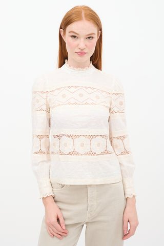 Zimmermann White & Cream Floral Eyelet Top