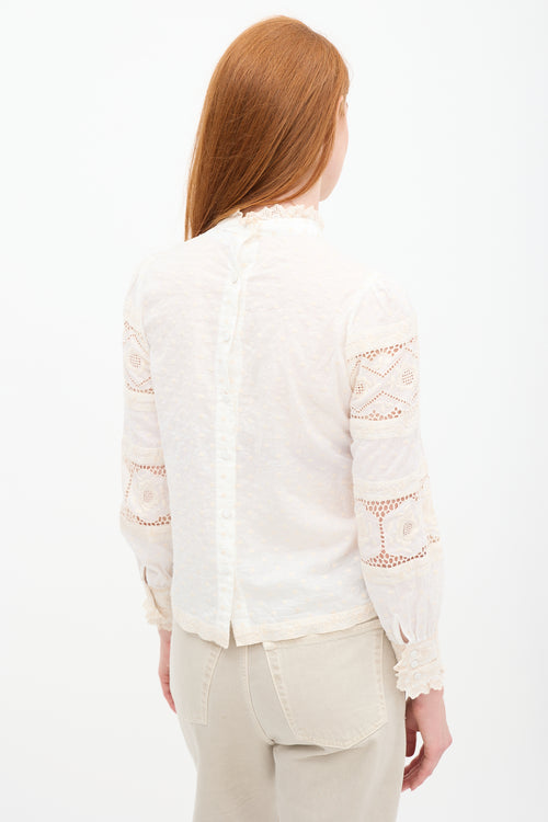 Zimmermann White & Cream Floral Eyelet Top