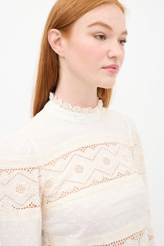 Zimmermann White & Cream Floral Eyelet Top