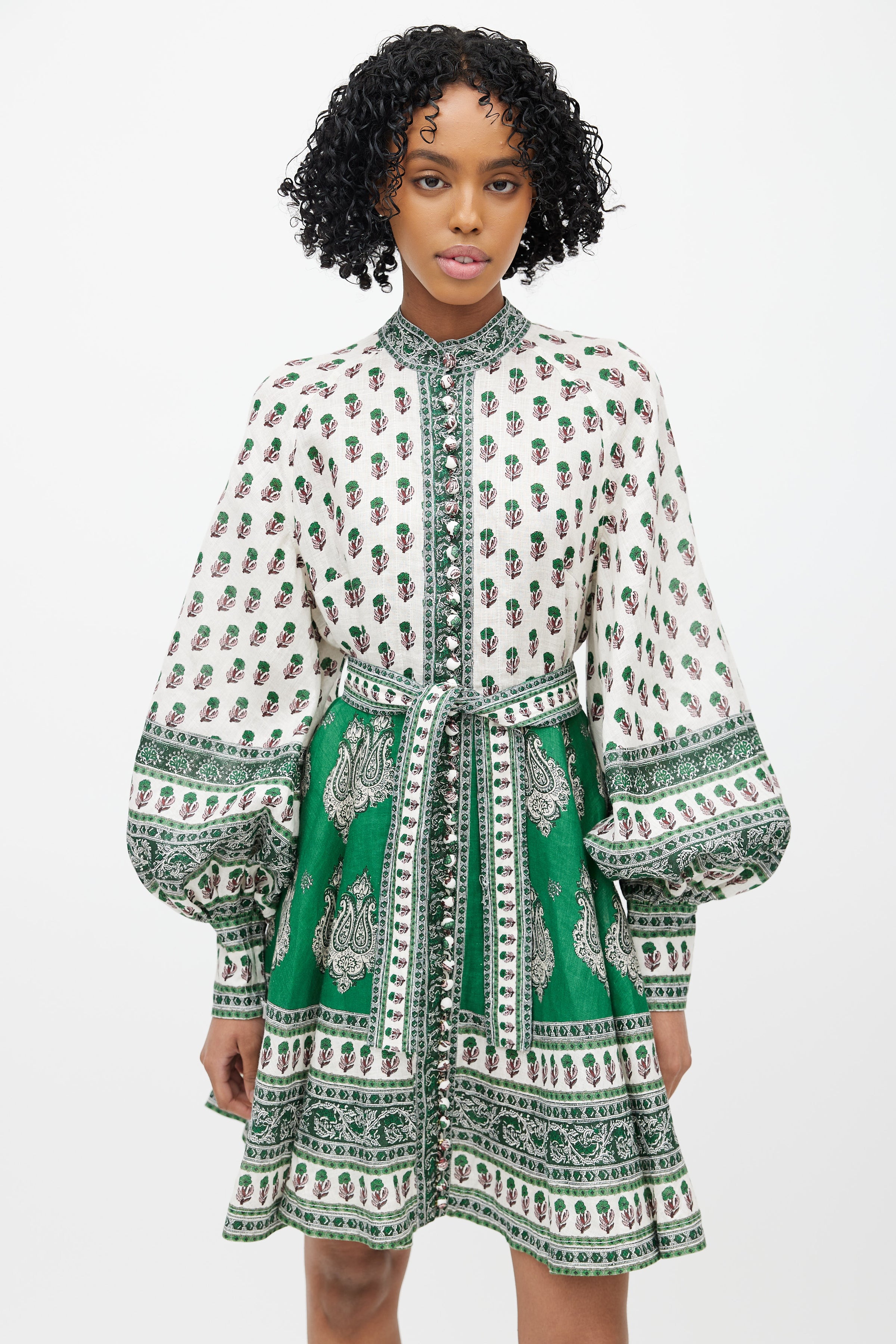 Zimmermann // White & Green Linen Amari Floral Dress VSP Consignment Zimmermann // White & Green Linen Amari Floral Dress VSP Consignment