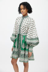 Zimmermann White & Green Linen Amari Floral Dress
