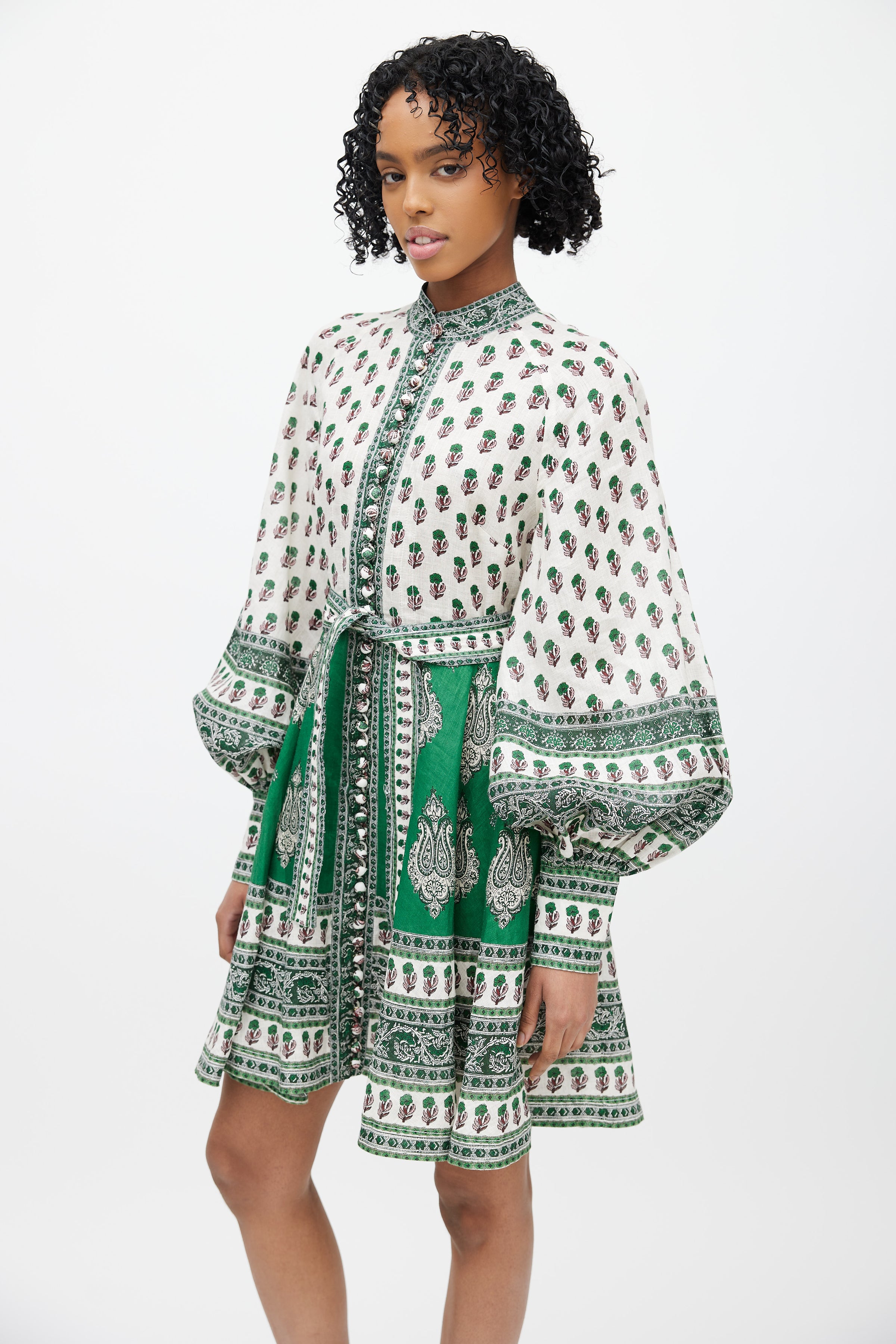 Zimmermann // White & Green Linen Amari Floral Dress VSP Consignment Zimmermann // White & Green Linen Amari Floral Dress VSP Consignment