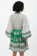 Zimmermann White & Green Linen Amari Floral Dress
