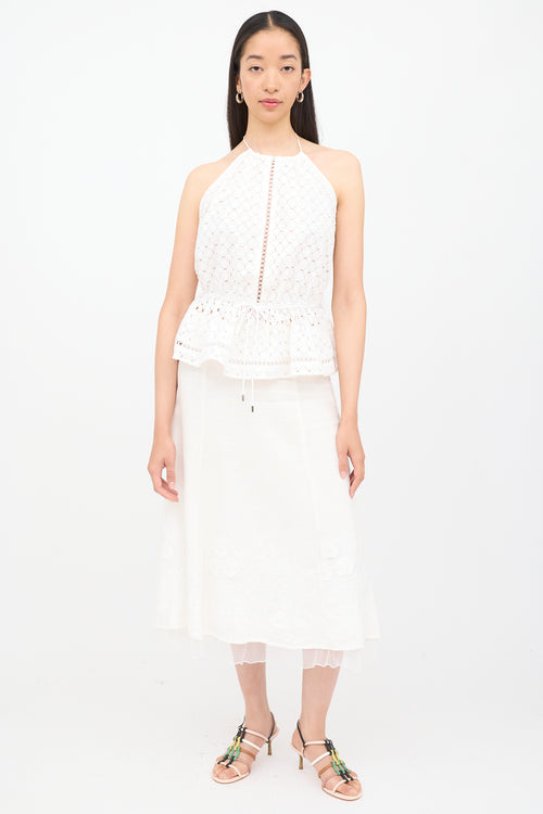 Zimmermann White Lace Halter Drawstring Top